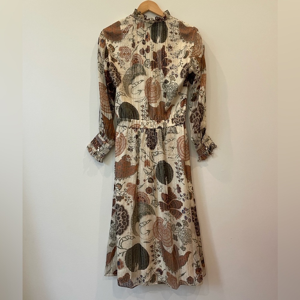 Floral Silk Blend Midi-Dress Lafayette 148 Size XS Fall Autumn Luxury - Picture 10 of 16